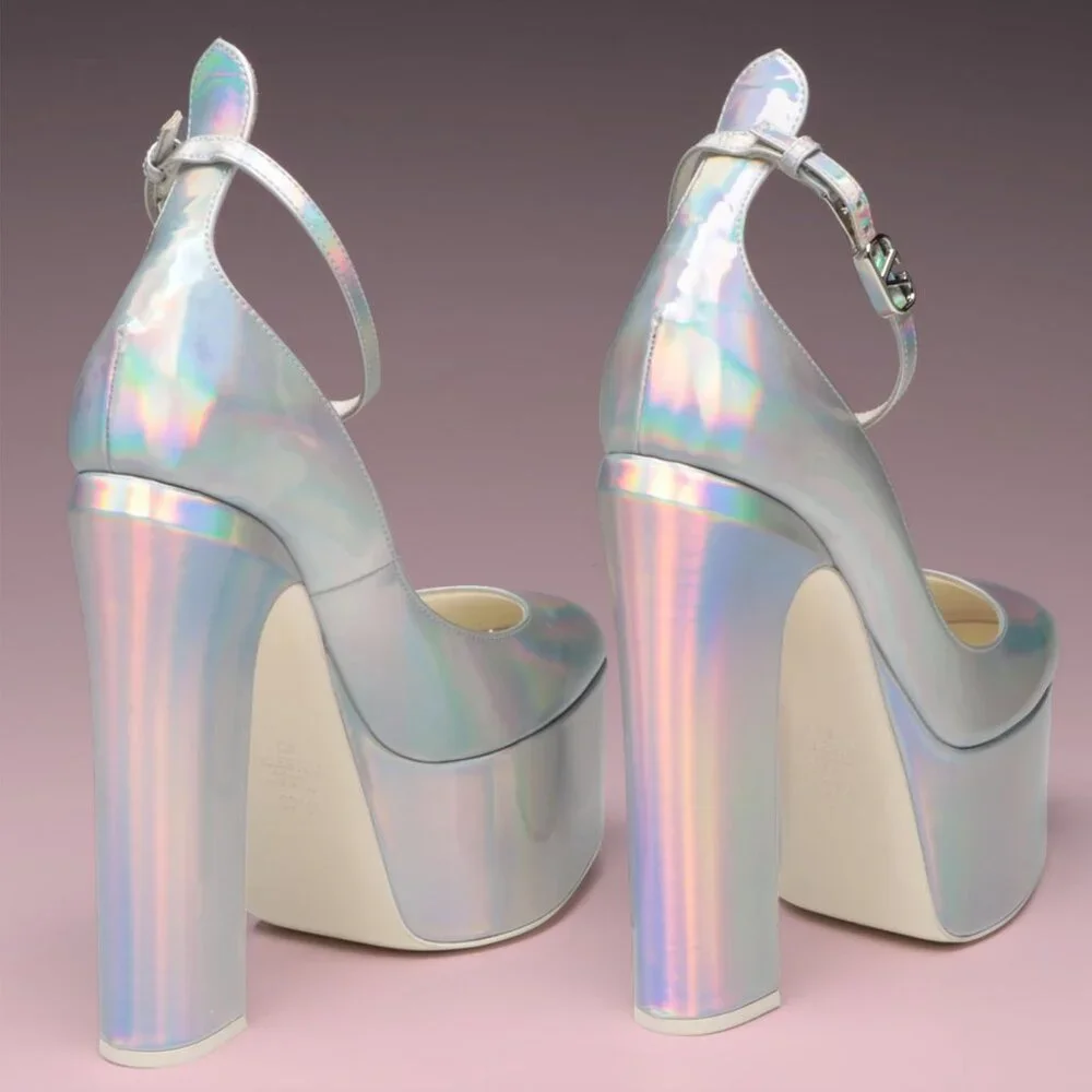 SOLD - Valentino Tan-Go 155 Silver Iridescent Platform Pumps - Picture 3 of 12